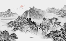 中式水墨山水国画电视背景墙