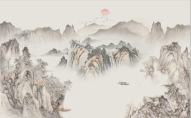 中式水墨山水国画电视背景墙