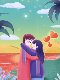 卡通中秋国庆插画情人节海报图片