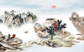 仿古水墨山水国画电视背景墙