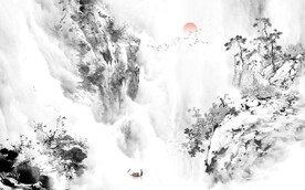 大理石爵士白水墨山水国画背景墙