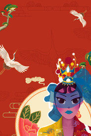 手绘国潮风背景中式海报