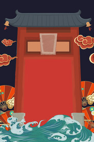 手绘国潮风背景中式海报