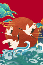 手绘国潮风背景中式海报