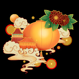 中式复古插画灯笼素材