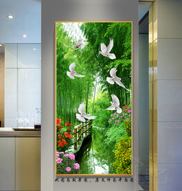唯美竹林风景玄关画