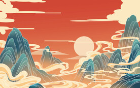 国风国潮祥云金山背景图