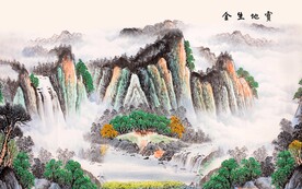 新中式国画山水背景墙