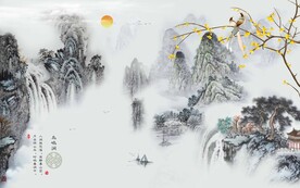 新中式意境山水背景墙