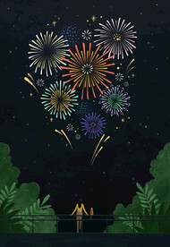 手绘节日新年炫彩烟花海报背景