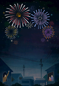 手绘节日新年炫彩烟花海报背景