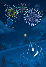 手绘节日新年炫彩烟花海报背景