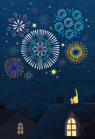 手绘节日新年炫彩烟花海报背景