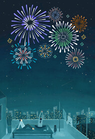 手绘节日新年炫彩烟花海报背景