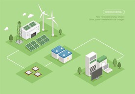 绿色矢量环保新能源风力发电插画