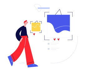 扁平风简笔画抽象人物插画