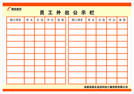 员工外出公示栏