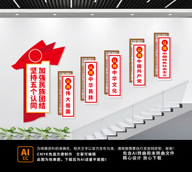 五个认同楼梯文化墙