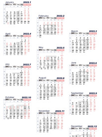 2022年全新年日历带周期