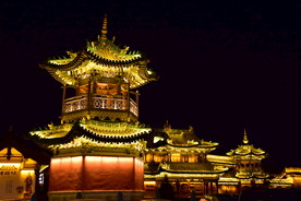 宗教建筑道观亭子道教古建筑夜景