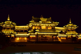 宗教建筑道观亭子道教古建筑夜景