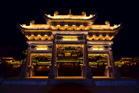 宗教建筑道观道教古建筑牌坊夜景