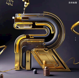 C4D机械创意3D英文金属字母