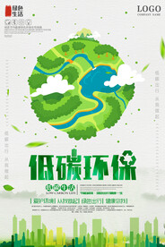 创意简约节能低碳保护地球海报