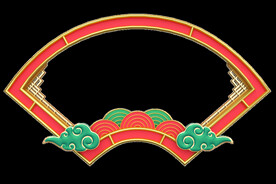 国潮立体金边春天春节浮雕边框扇