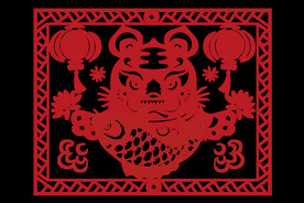 方形虎年花朵剪纸喜庆边框装饰