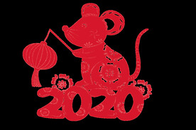 老鼠提灯笼字体剪影窗花