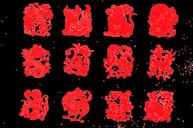 新春十二生肖中国剪纸摆拍