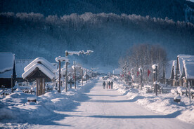 新疆冬季喀纳斯禾木村的冬天雪景