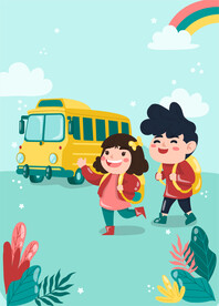 卡通上学的孩子