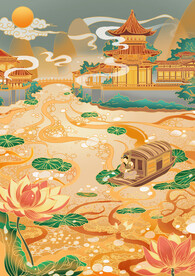 手绘花鸟山水风景画海报素材