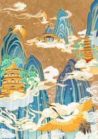 手绘花鸟山水风景画海报素材