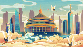 手绘花鸟山水风景画海报素材