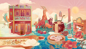 手绘花鸟山水风景画海报素材