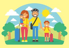 卡通出游一家人