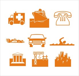 电话游泳汽车轮船建筑矢量图形