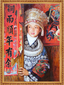 油画民族少女