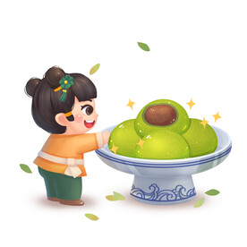 春季清明节糍粑果果青团插画