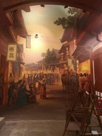 古代钱庄布庄油画 热闹街景