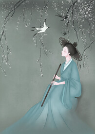 拿箫的少女