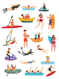 卡通手绘素描夏日游泳运动健身装