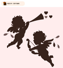 卷发天使剪影矢量素材