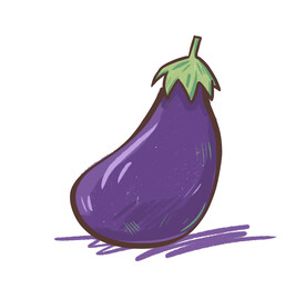 手绘卡通紫色茄子蔬菜装饰元素