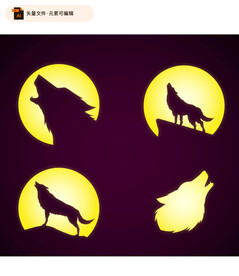 嚎叫的狼剪影矢量图