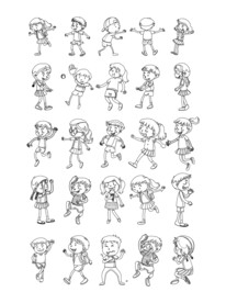 儿童节手绘线描卡通人物小孩子玩