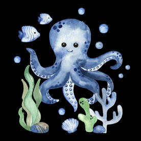 手绘 海底世界  章鱼 可爱